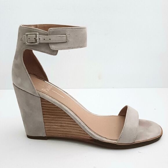 Linea Paola Elodie Wedge Sandal Lt Gray Suede Buckle Ankle Strap Sz 7 - Picture 5 of 9
